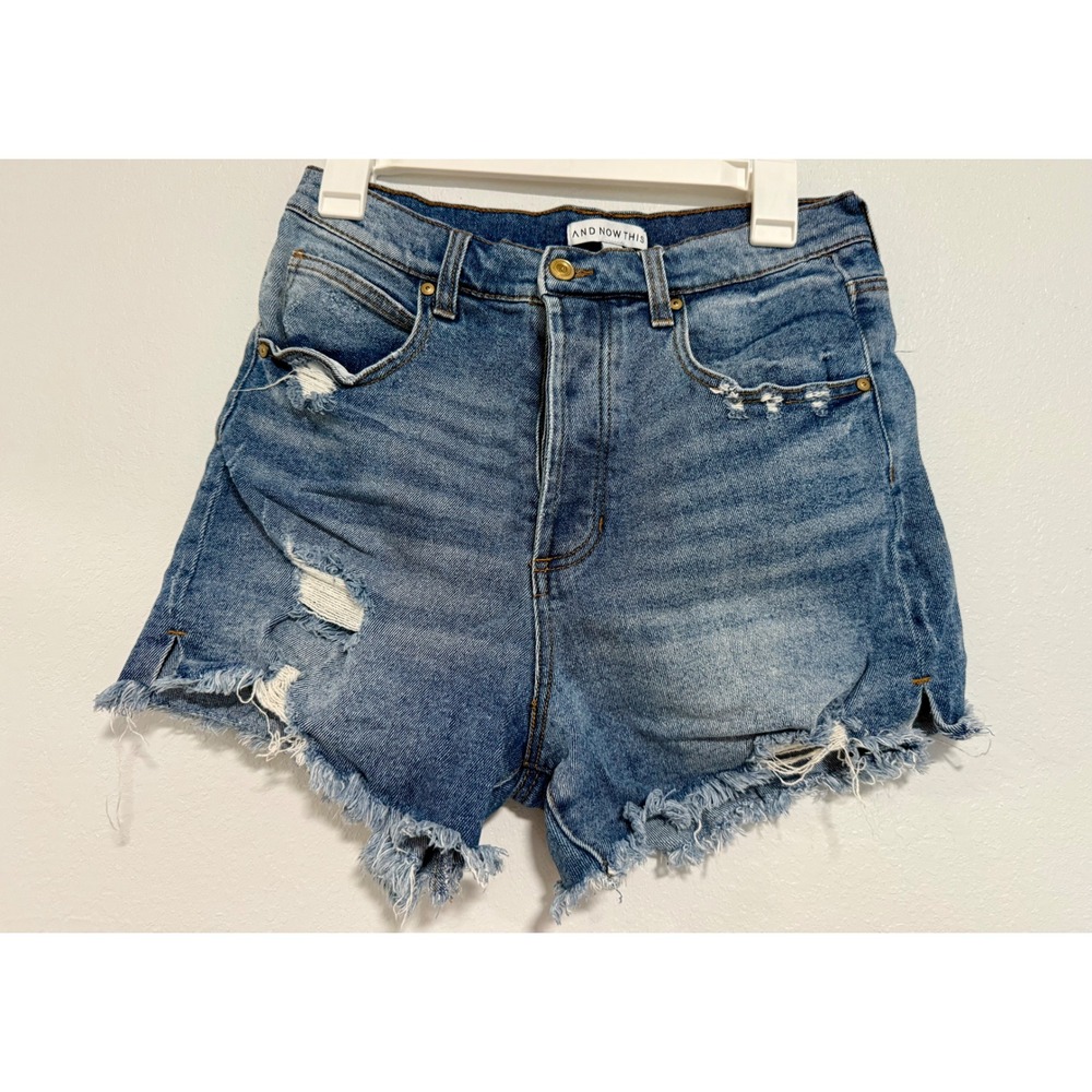 And Now This Denim Shorts Womens 29 Blue‎ Excellent Distressed Frayed High Rise